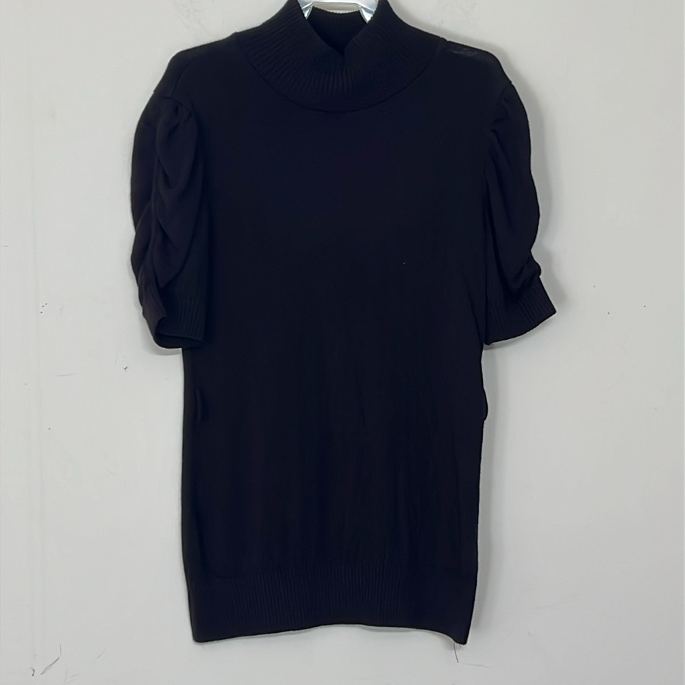 🌞 Forever 21 y2k black ruched short sleeves turtleneck sweater women size S